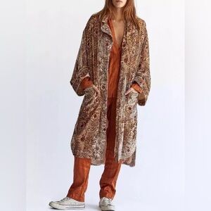 Free People Sweet Escape Duster Velvet Printed Rosewater Jacket Size Small